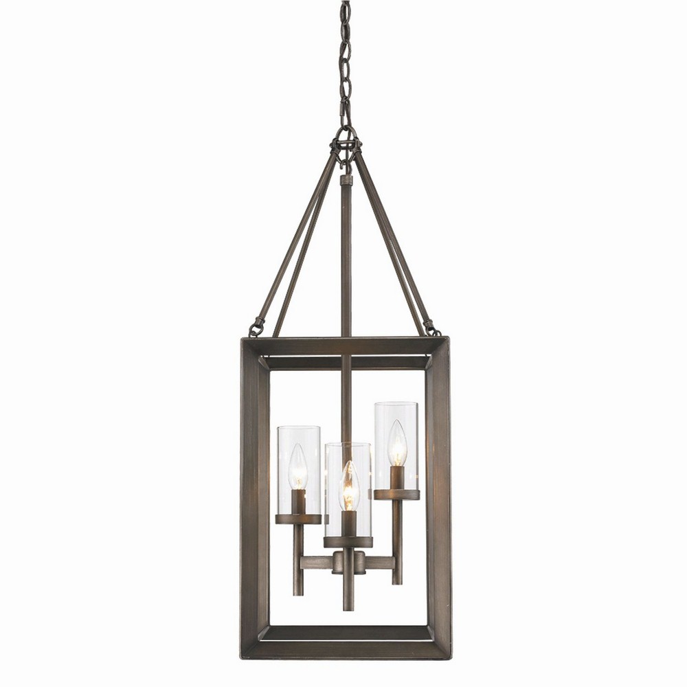 Golden Lighting-2073-3P GMT-Smyth - 3 Light Pendant in Contemporary style - 32 Inches high by 12 Inches wide Gunmetal Bronze Clear Gunmetal Bronze Finish